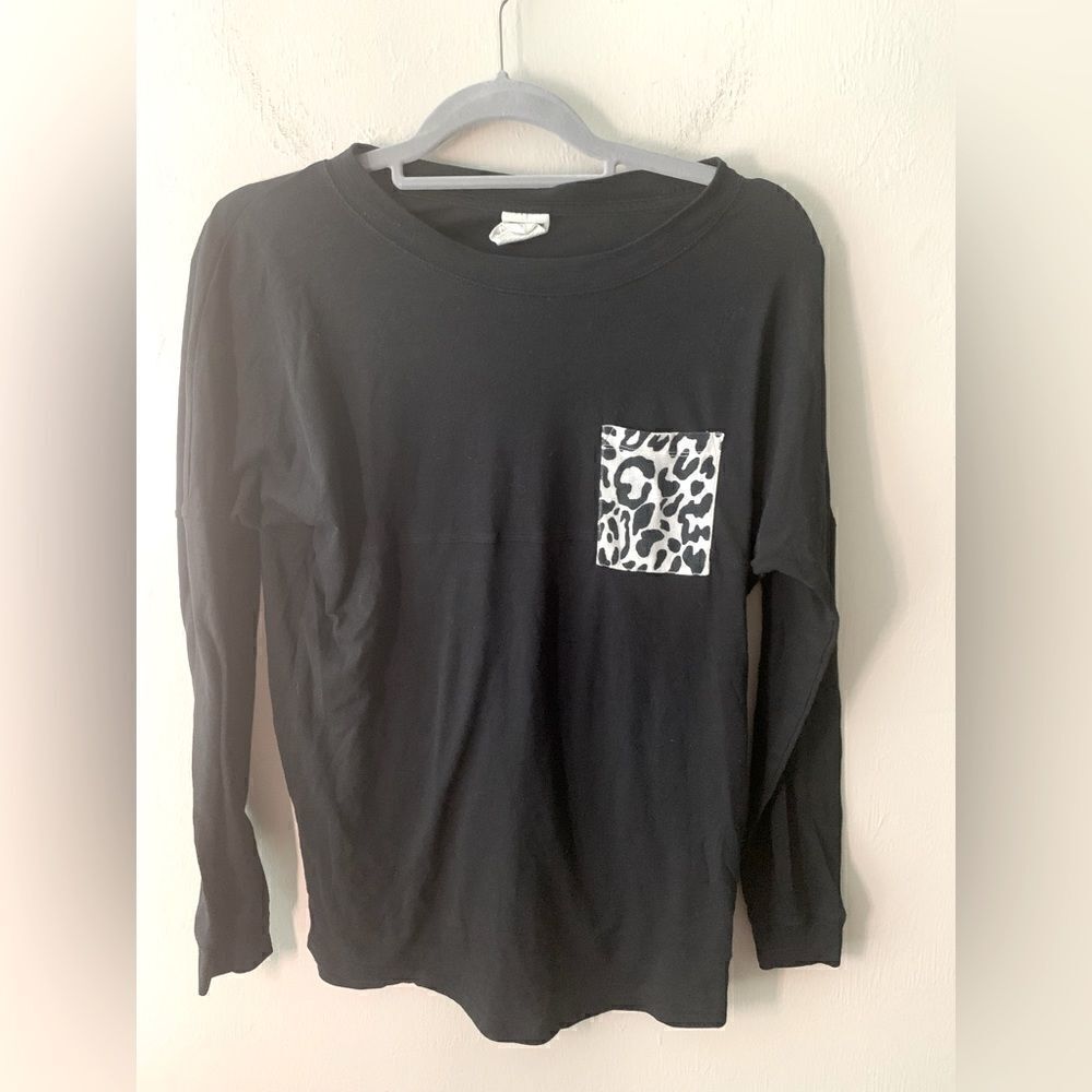 Victoria’s‎ Secret PINK black long sleeve pocketed tee shirt size XS